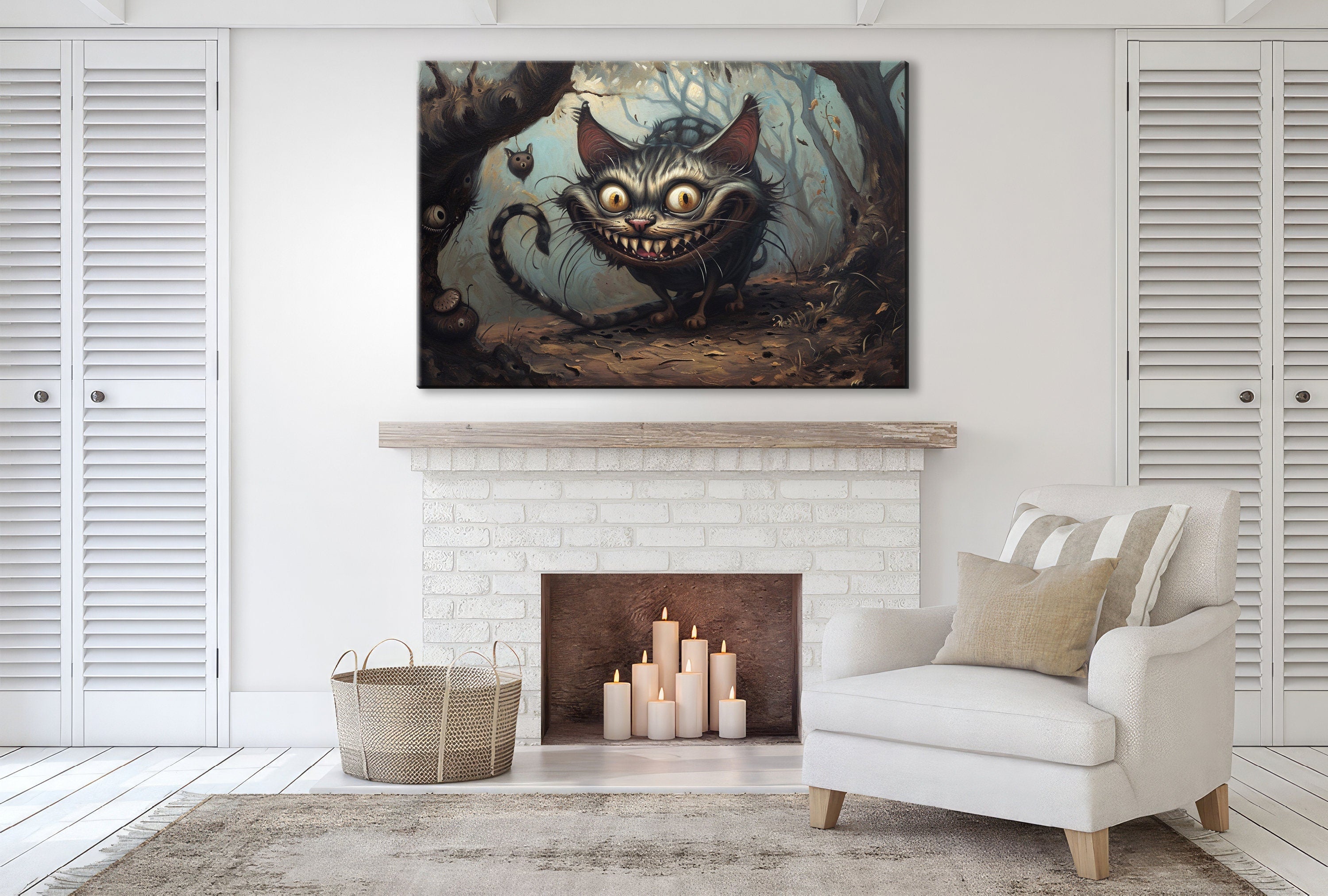 Cheshire Cat Canvas – Gallery Wrapped Print with Mischievous Smile | Extra Large Wall Art