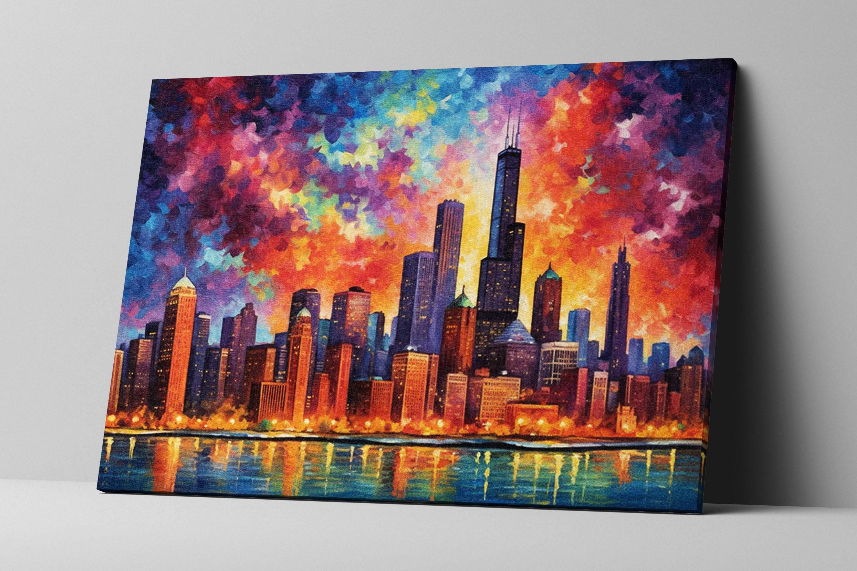 Chicago Skyline Canvas - Modern Cityscape Wall Art | Large Vibrant Canvas