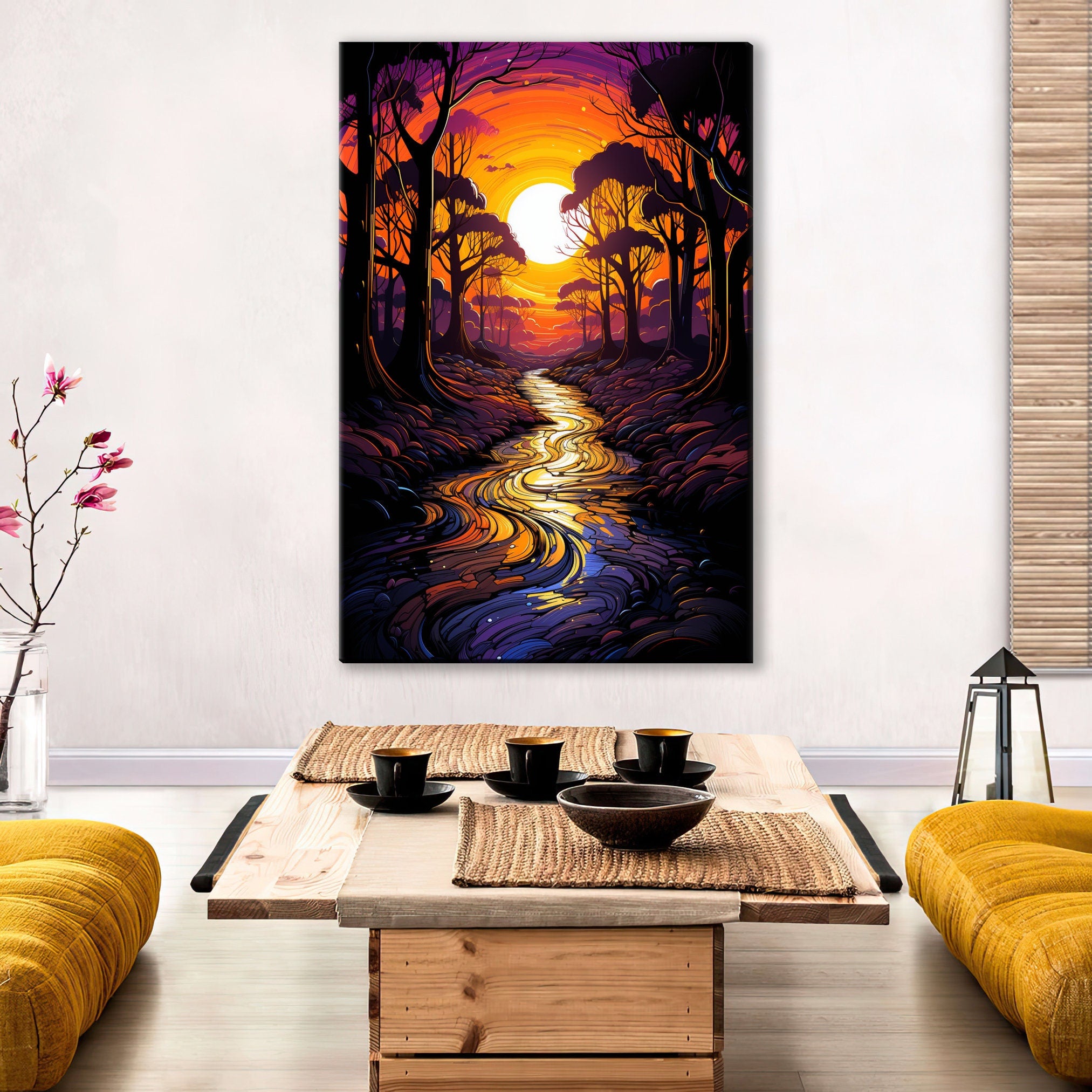 African River Canvas | Jungle Sunrise Forest - Gallery Wrapped Large Canvas Art