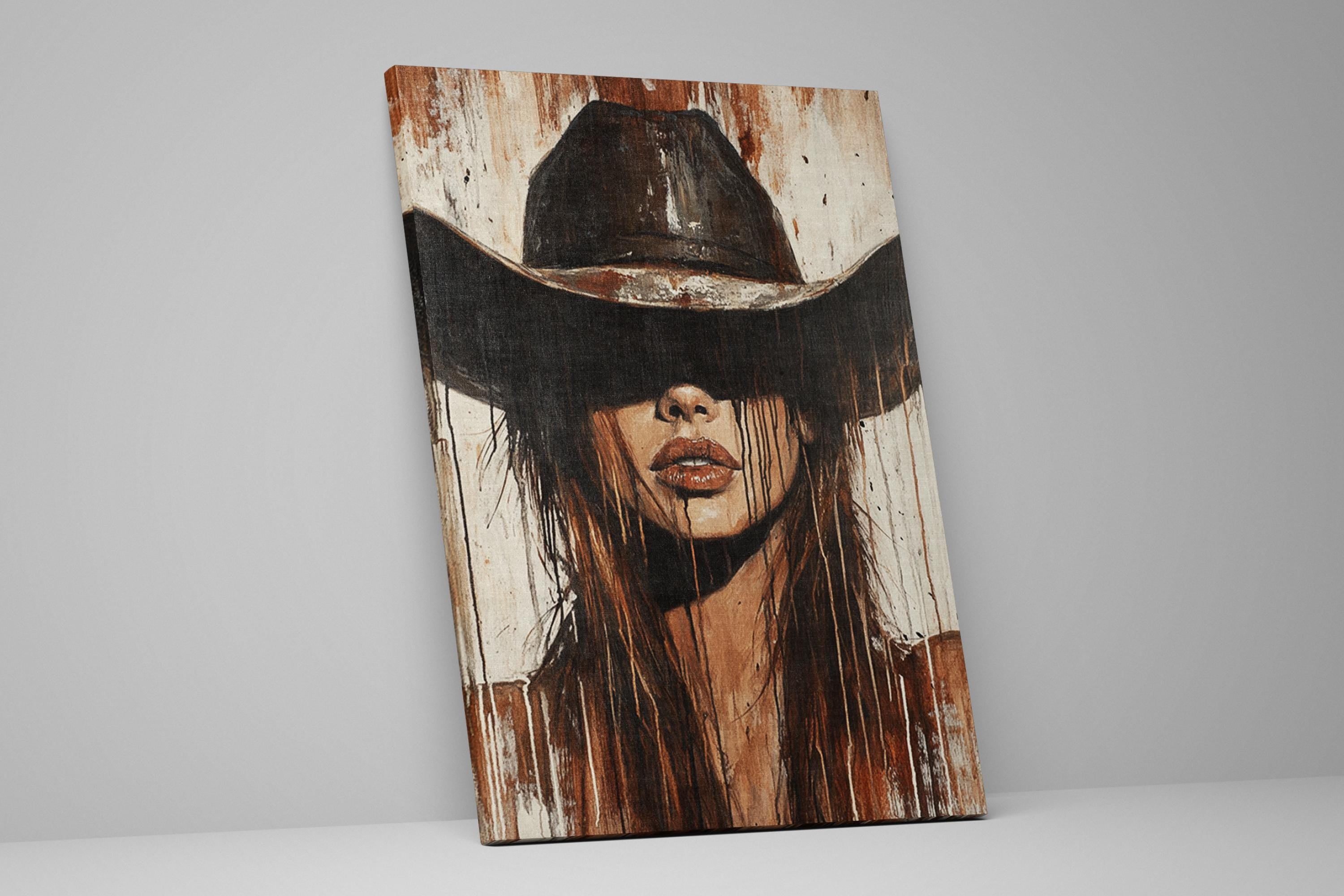 a painting of a woman wearing a cowboy hat
