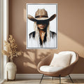 a painting of a woman wearing a cowboy hat