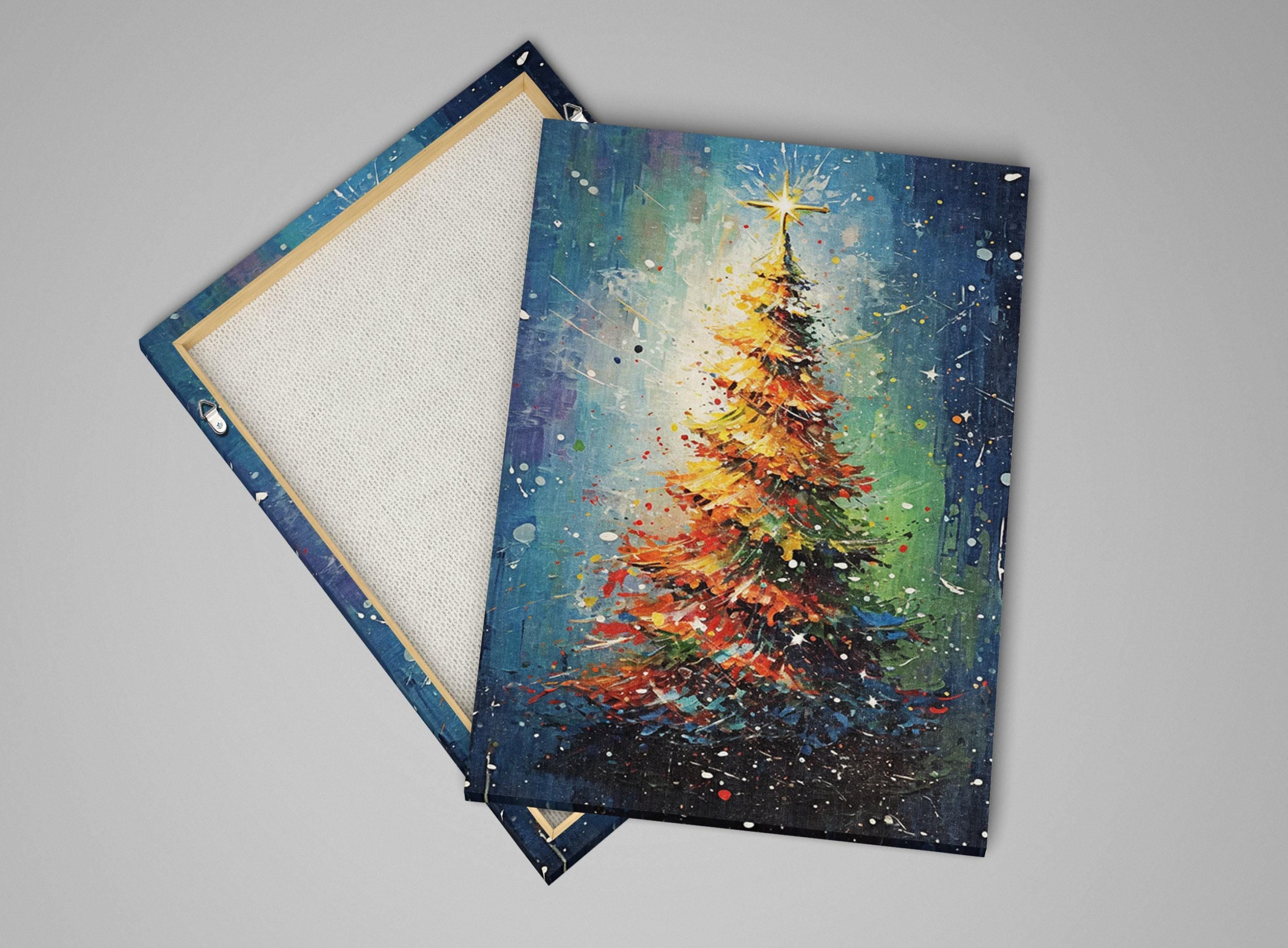 Christmas Canvas Art – Festive Wall Decor | Gallery Wrapped Canvas, Large Red Green Tree Print