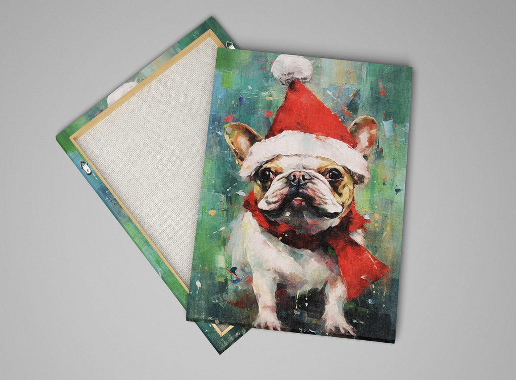 French Bulldog Christmas Art – Festive Dog Painting on Extra Large Gallery Wrapped Canvas