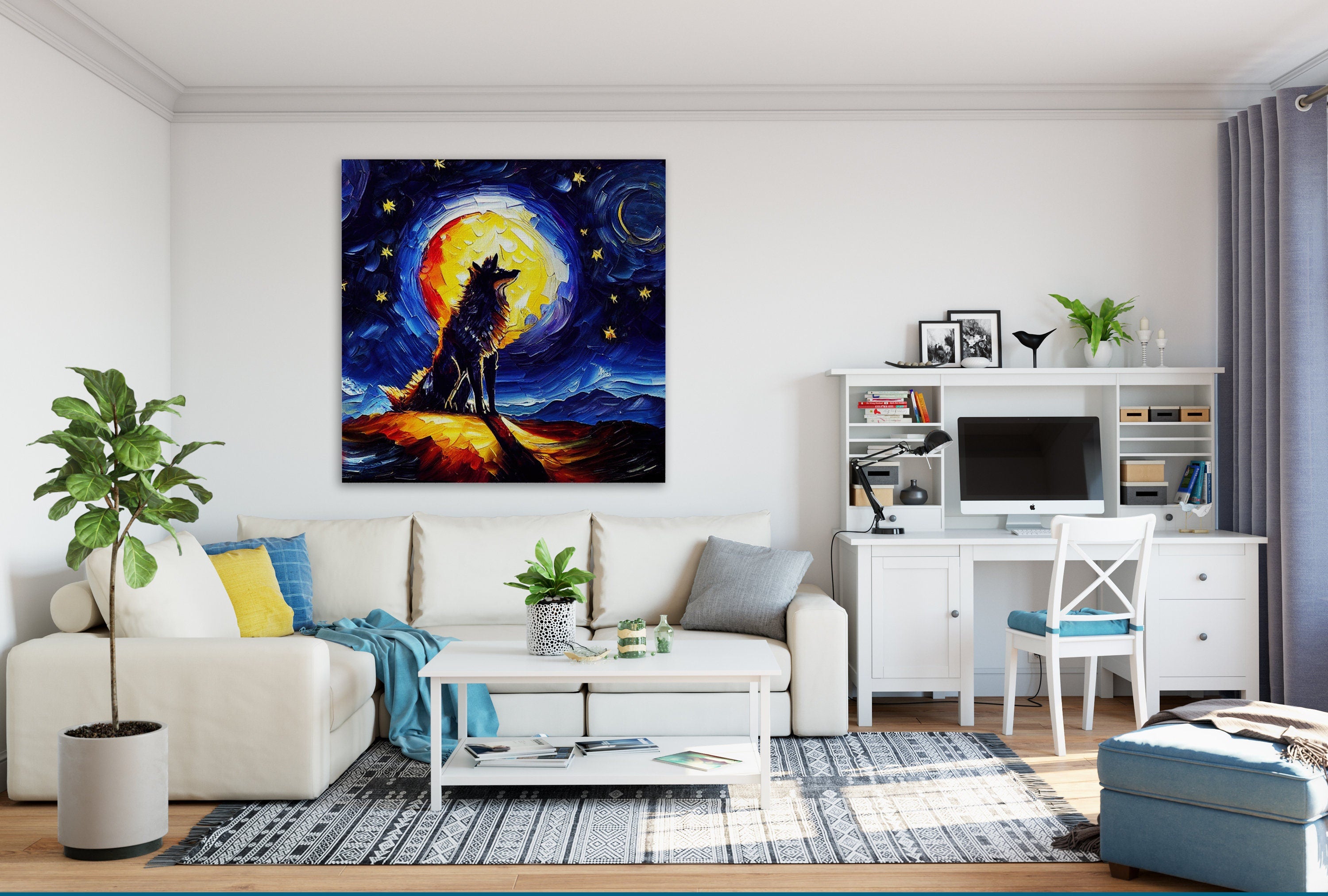 Wolf Canvas Print – Modern Impressionism Art | Vibrant Oil Painting, Gallery Ready Canvas
