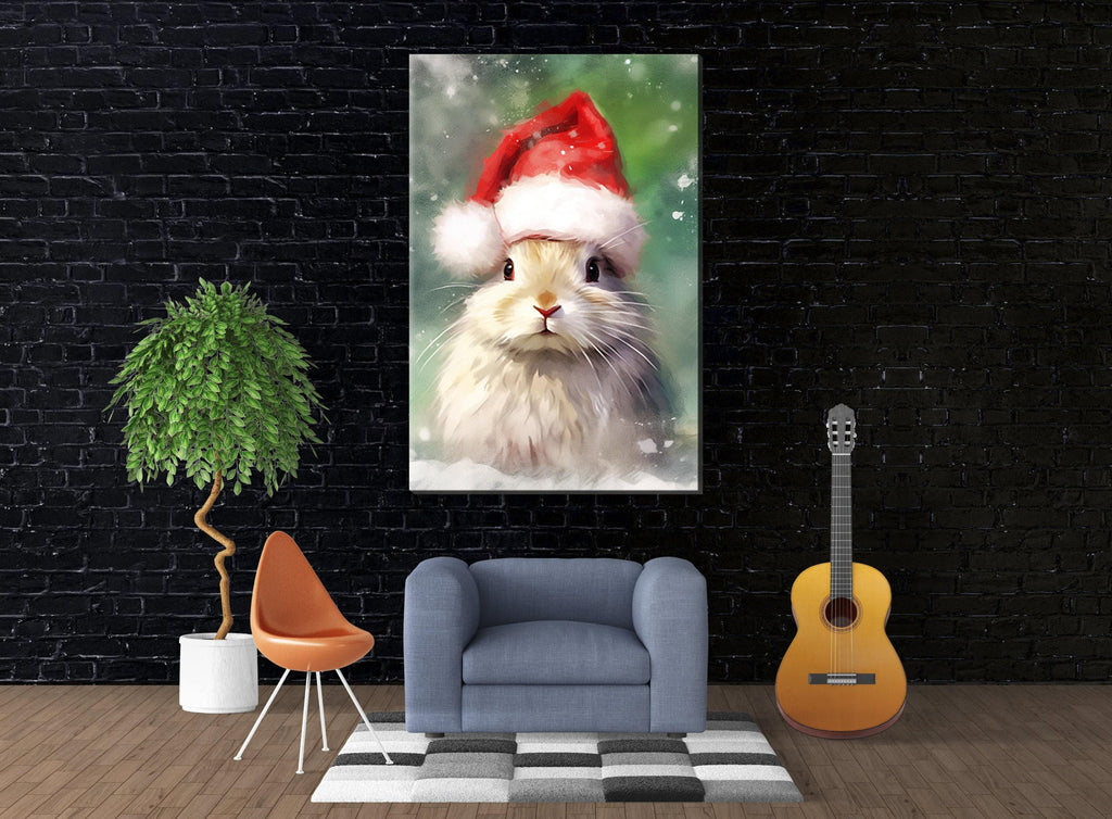 Festive Bunny Painting - Large Giclee Print On Gallery Wrapped Canvas With Holiday Charm