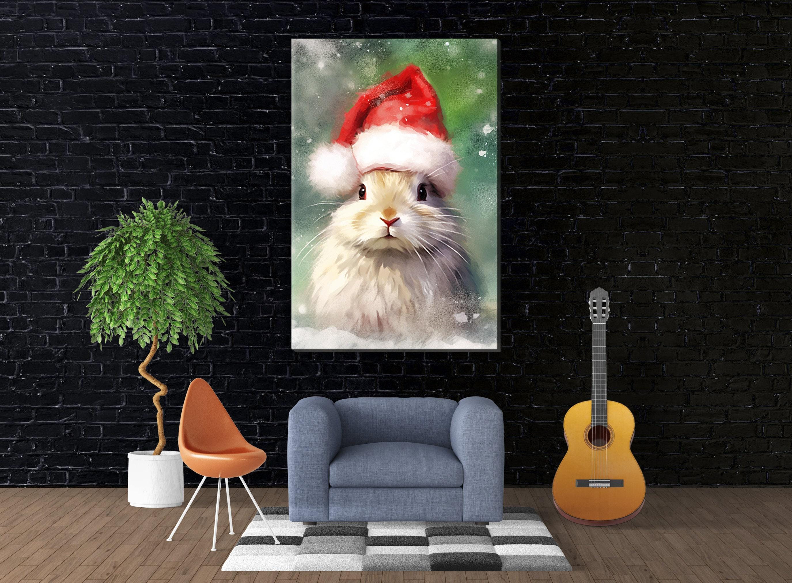 Festive Bunny Painting - Large Giclee Print On Gallery Wrapped Canvas With Holiday Charm