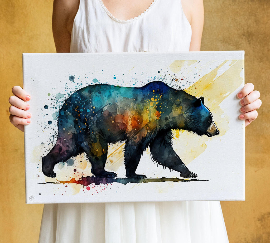 Nature's Beauty: Watercolor Black Bear Canvas Print, Giclee Print on Gallery-wrapped Artist Canvas, Available in Extra Large Sizes