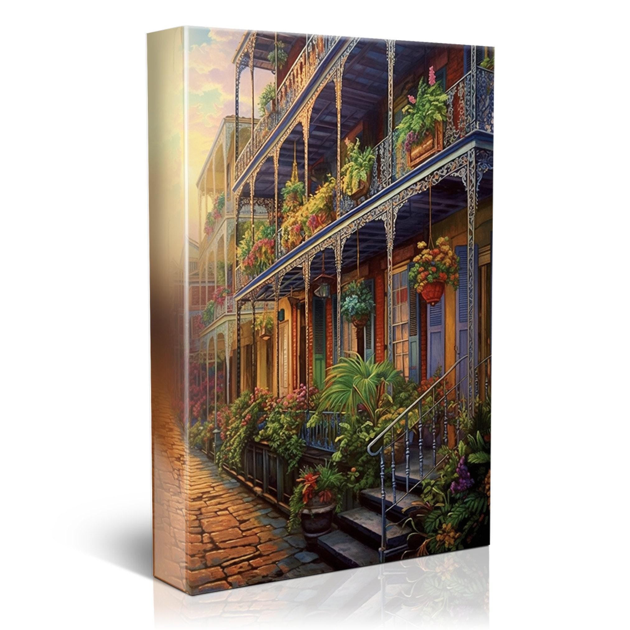 New Orleans Canvas Art – French Quarter Painting on Large Framed Canvas with Wood Frame