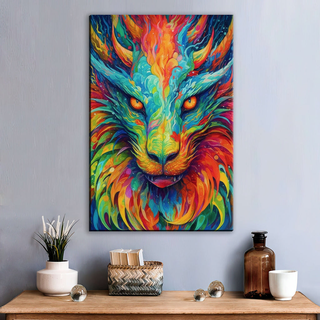 Dragon Canvas Art Featuring Fierce Dragon Head, Enchanted Wings & Ancient Power Artwork