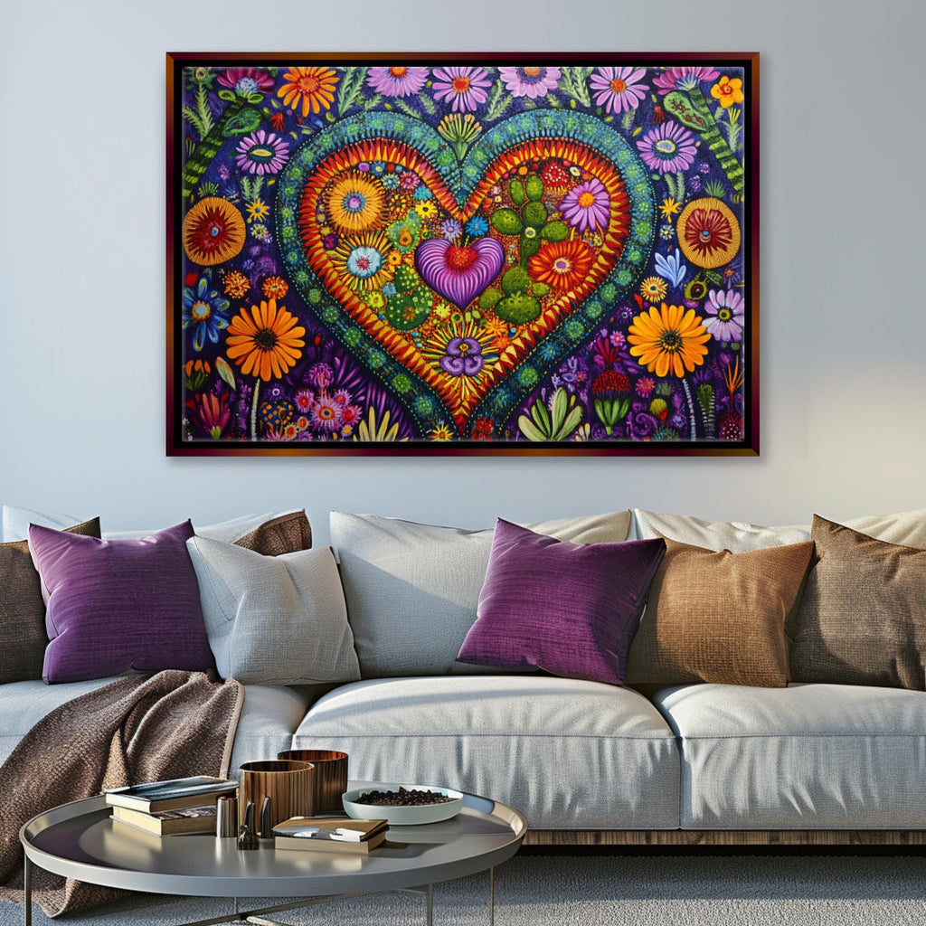 a living room with a couch and a painting on the wall