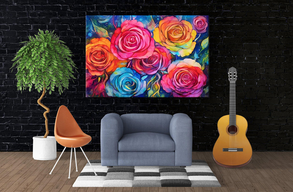 Modern Rose Wall Art - Vibrant Floral Canvas Art | Large Canvas Print