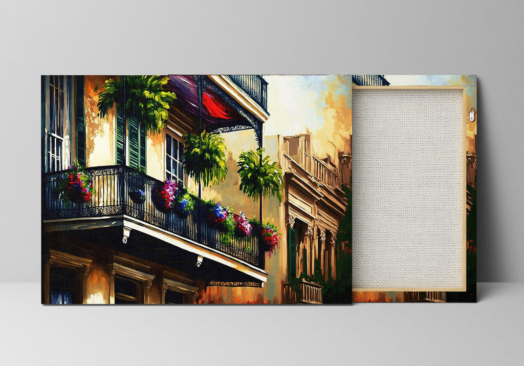 New Orleans Wall Art - French Quarter Painting | Vibrant NOLA Balcony Art Canvas