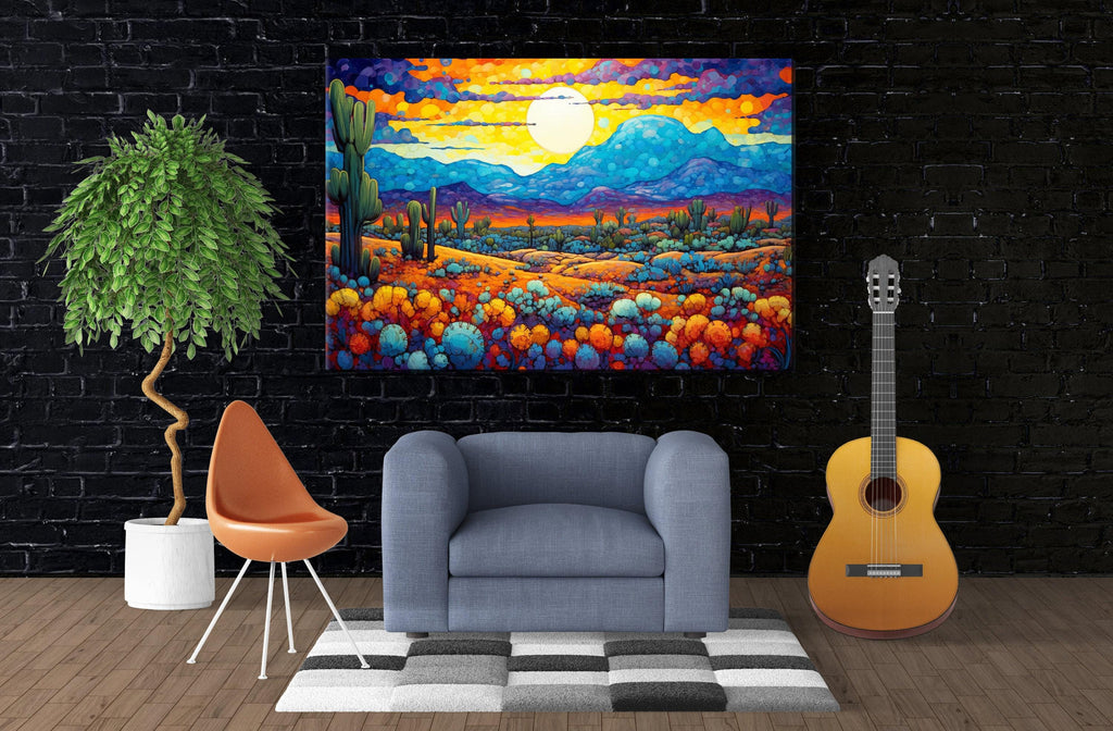 Southwest Desert Art - Vibrant Desert Landscape Painting on Large Canvas Wall Art