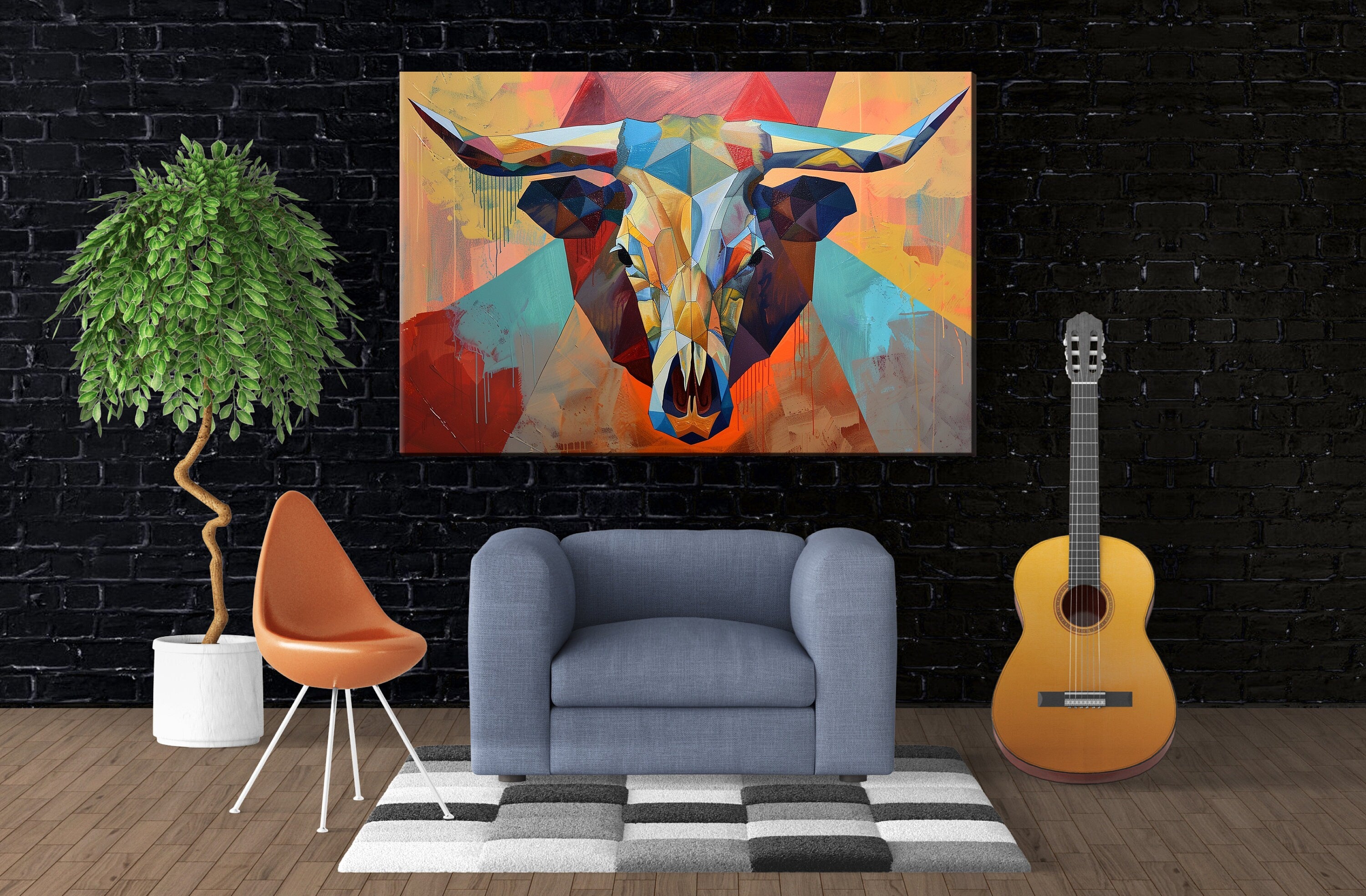 Cow Skull Wall Art – Contemporary Skull Art on Gallery Wrapped Canvas, Ready to Hang