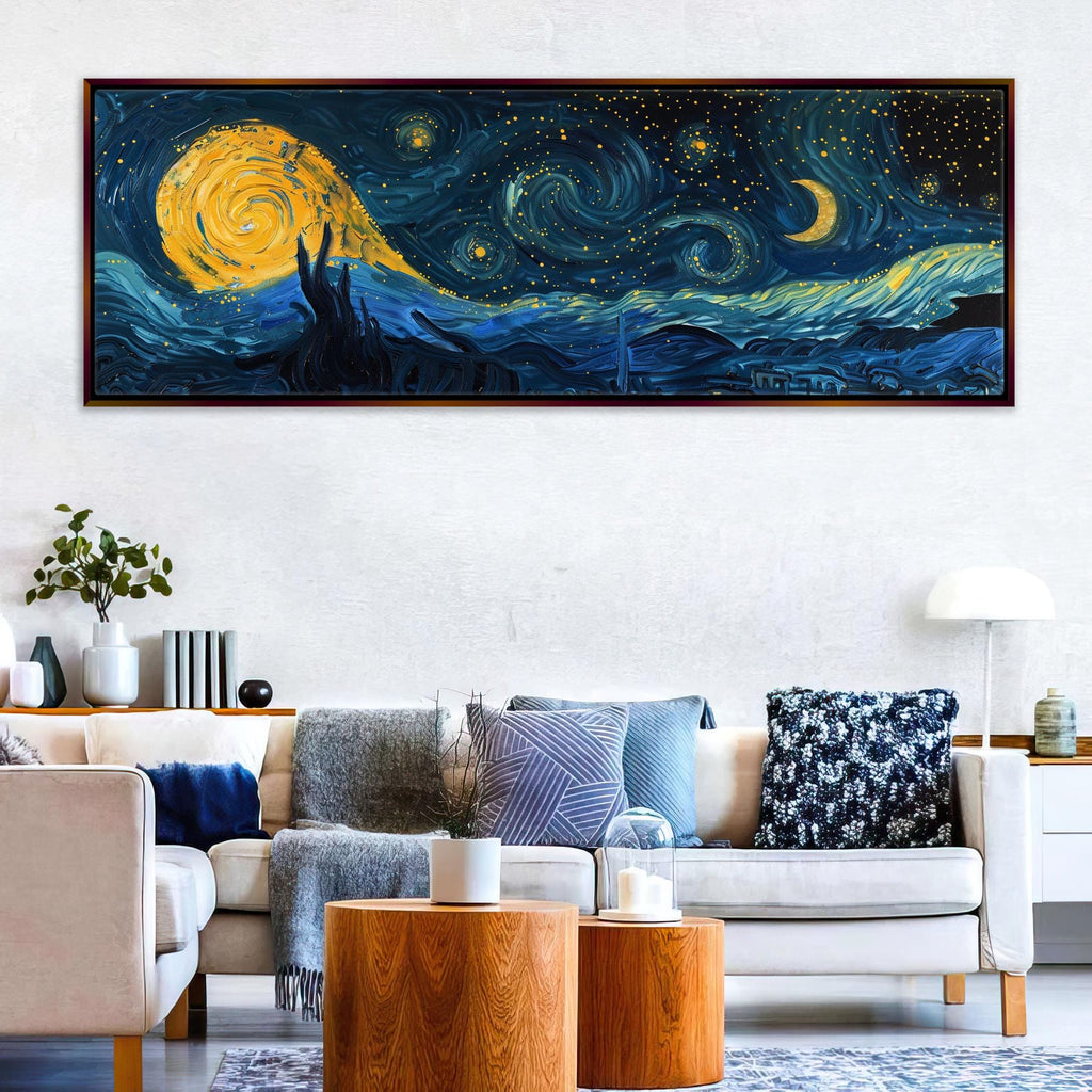 a living room filled with furniture and a painting on the wall