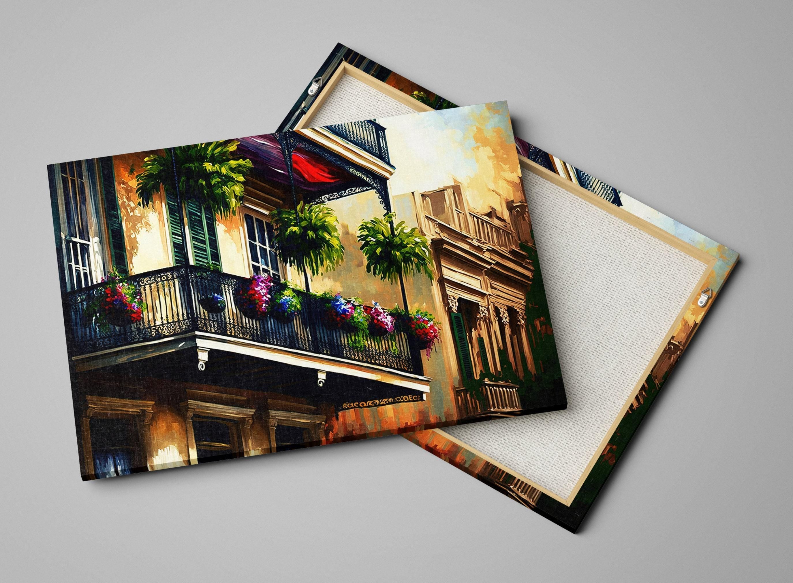 New Orleans Wall Art - French Quarter Painting | Vibrant NOLA Balcony Art Canvas