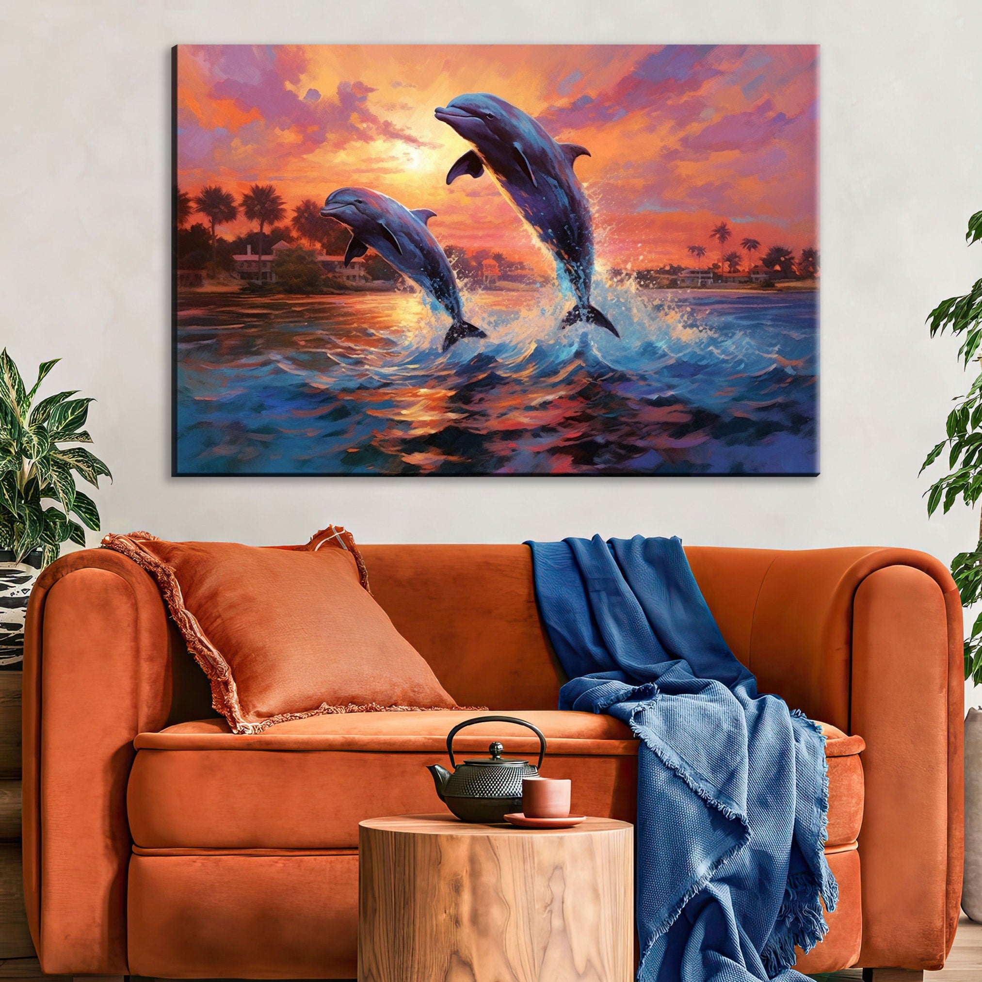 Dolphin Wall Art – Large Canvas Print of Dolphins Swimming, Marine Life Decor