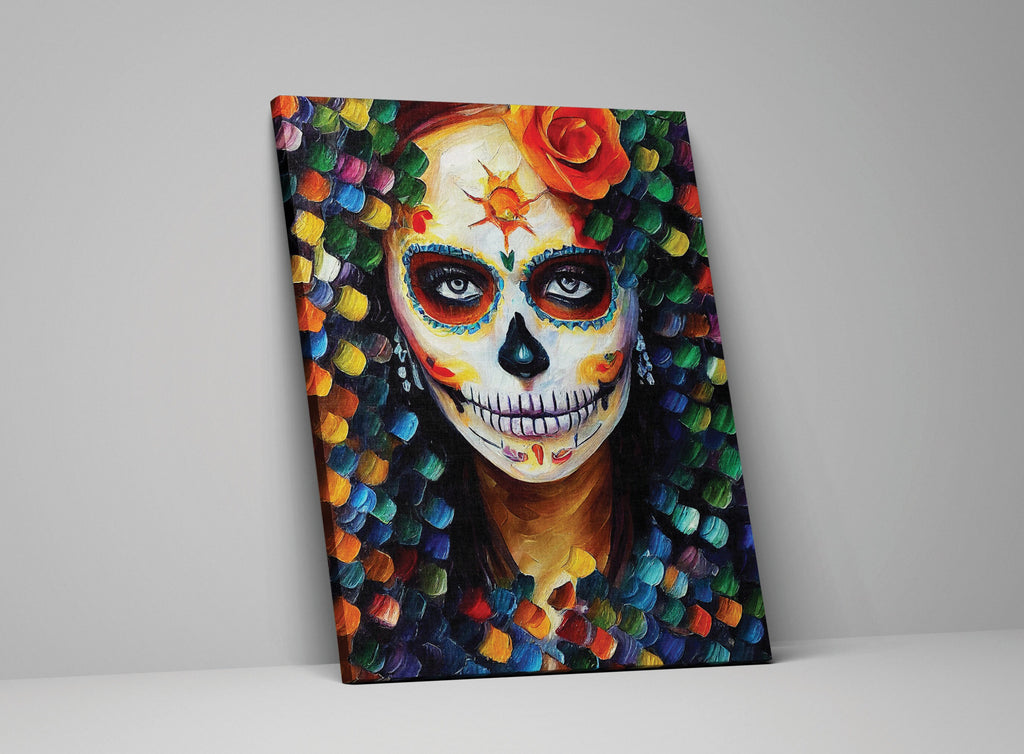 Sugar Skull Canvas – Dia De Los Muertos Art | Vibrant Flower Skull Print