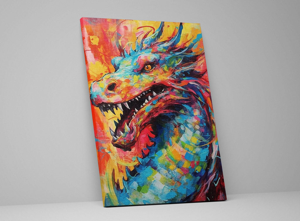 Dragon Canvas Art - Large Pop Art Painting on Gallery Ready Canvas for Fantasy Wall Decor