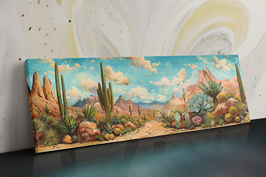 a painting of a desert scene with cacti