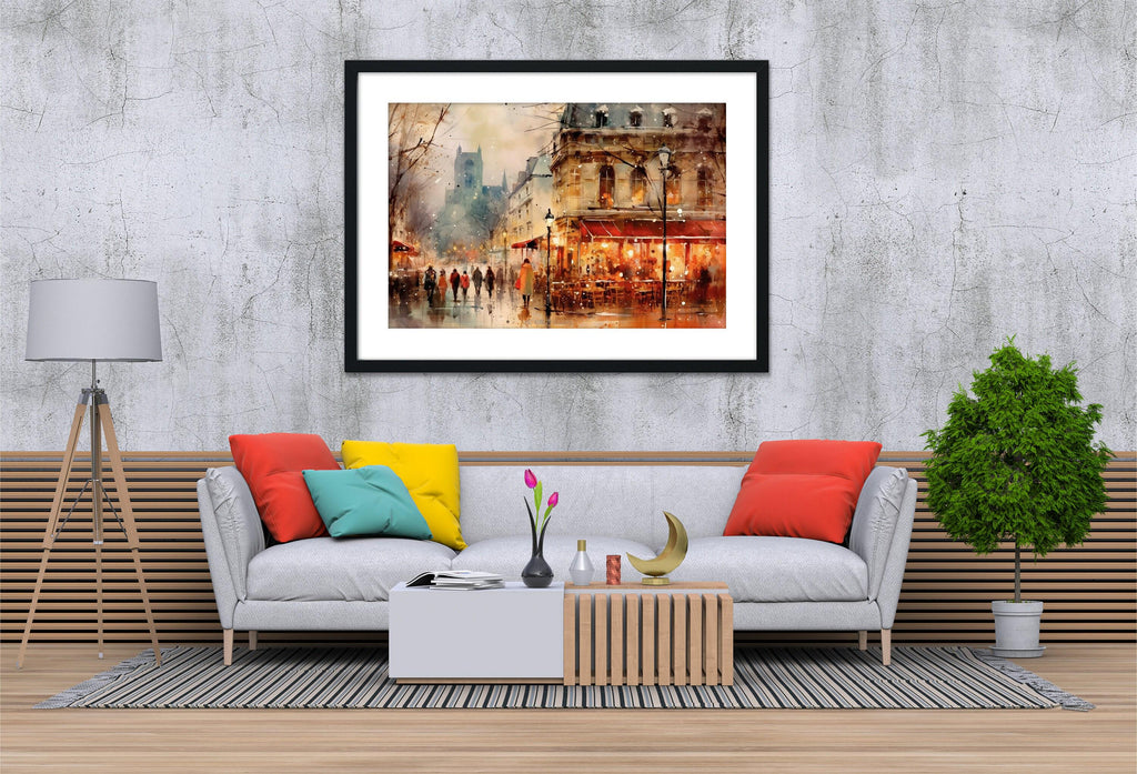 Winter in Paris Watercolor Painting - Holiday Art, Giclee Print on Canvas, Artist Paper, Watercolor Paper, Available in Extra Large Sizes