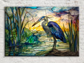 Blue Heron Wall Art - Large Stained Glass Canvas Print | Coastal Home Decor