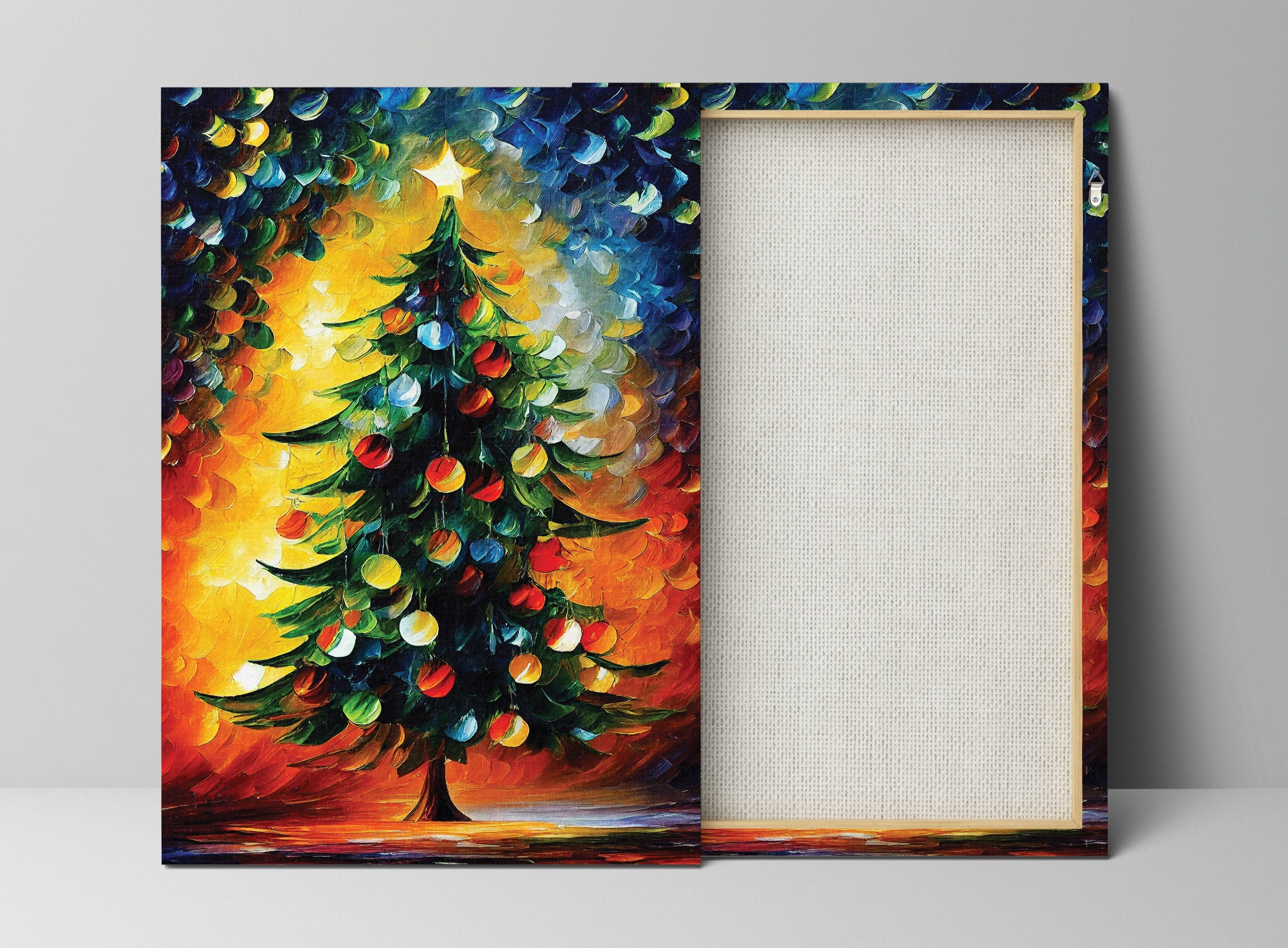 Christmas Tree Canvas Print – Festive Oil Painting With Wooden Frame Art