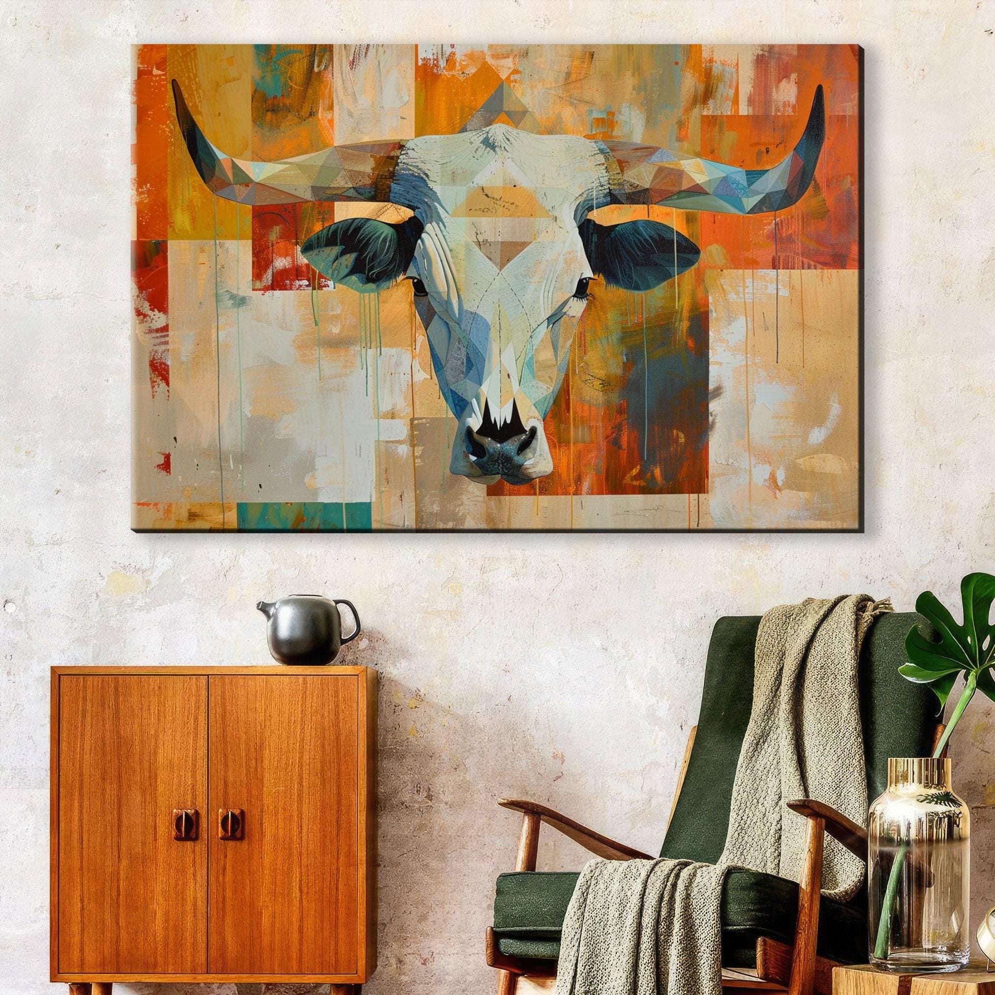 Texas Cow Skull Art - Large Western Skull Decor | Rustic Cowboy Ranch Canvas Print