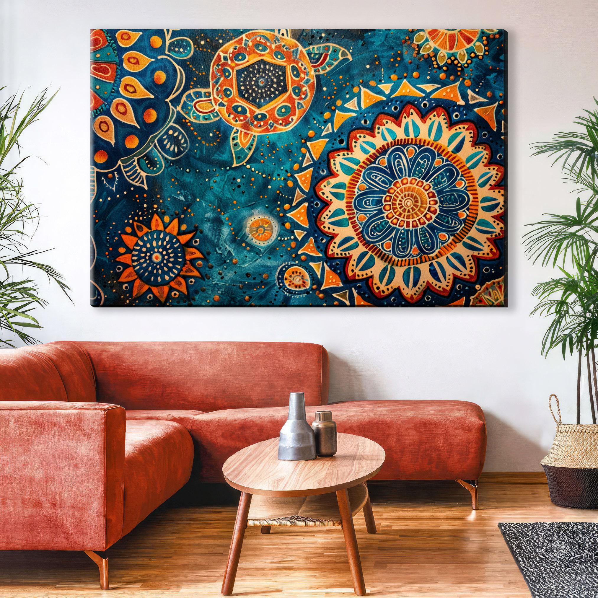 Boho Water Canvas - Extra Large Gallery Wrapped Art With Blue Orange Water Pattern