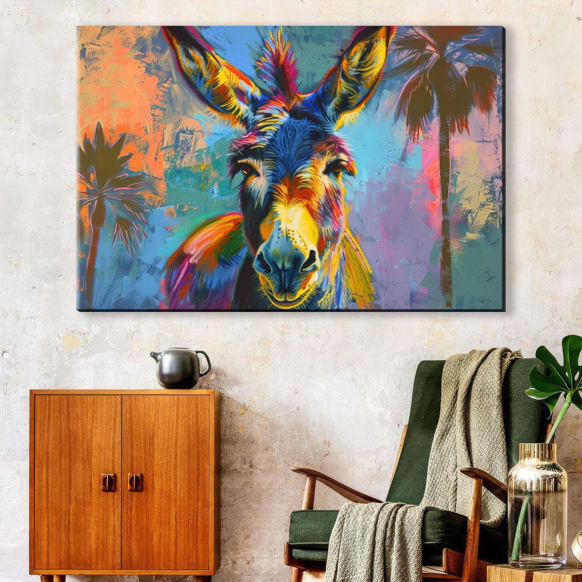 Pop Art Donkey Canvas - Vibrant Large Canvas Art | Gallery Wrapped Print