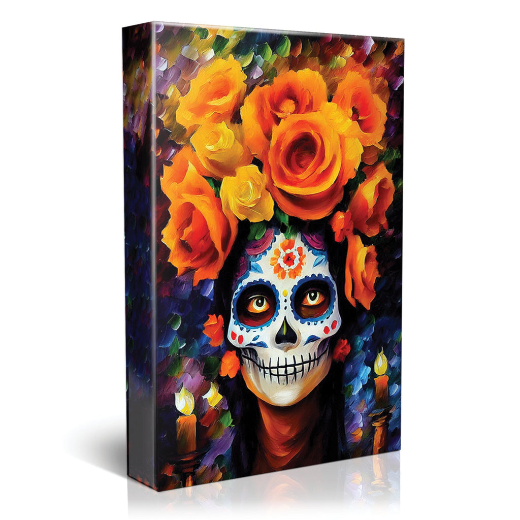 Dia De Los Muertos Canvas – Vibrant Sugar Skull Painting on Gallery Ready Wooden Frame