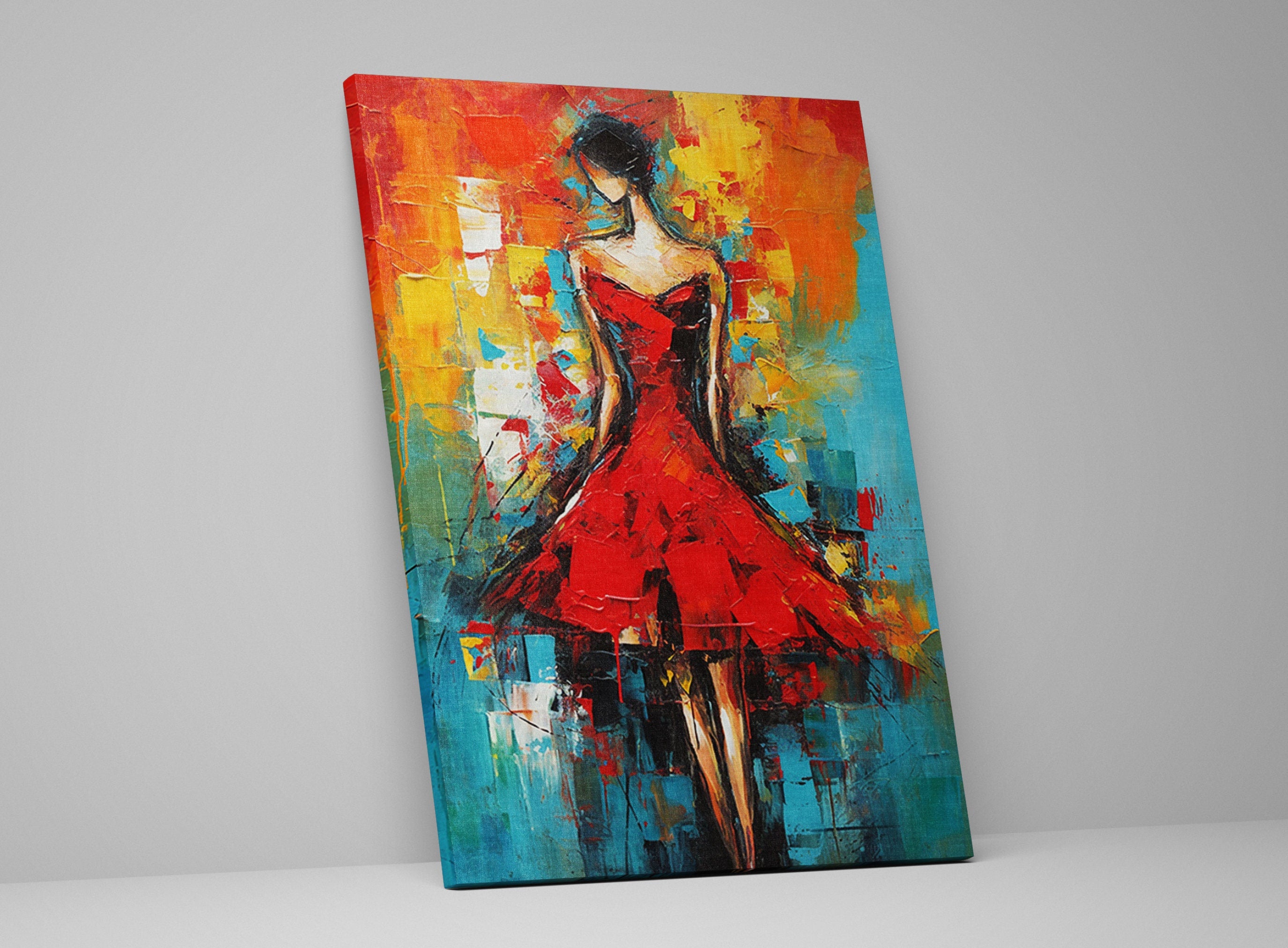 Red Dress Canvas Art – Abstract Woman Painting | High Quality Giclee Print