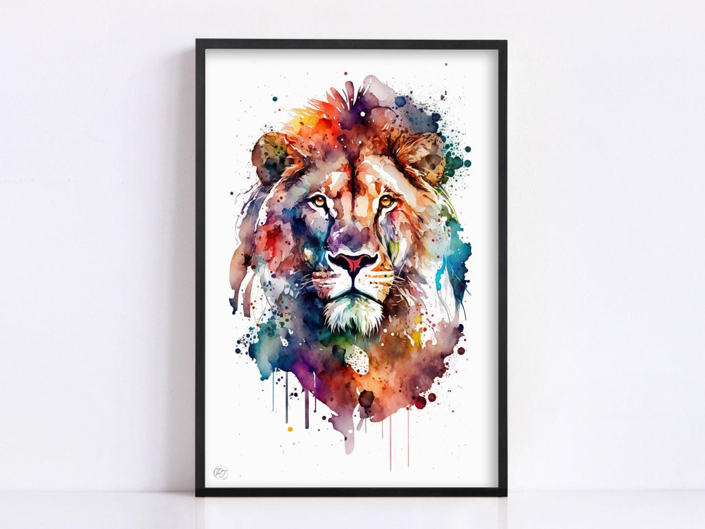 Wildlife Majesty: Lion Watercolor Painting, Giclee Print on Canvas, Artist Paper, Watercolor Paper, Available in Extra Large Sizes