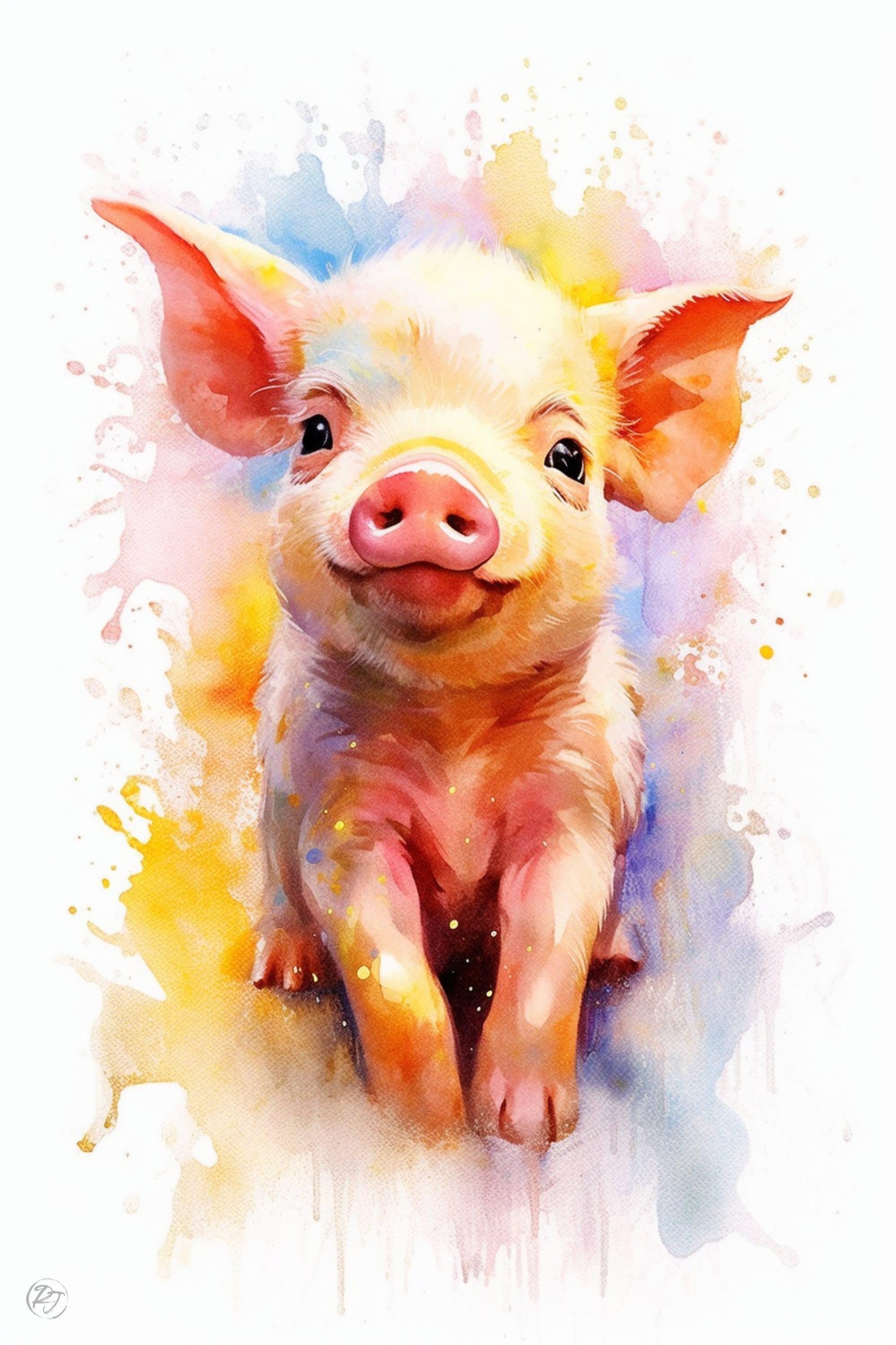 Sweet Baby Piglet Watercolor Painting for Kids Room, Giclee Print on Canvas, Artist Paper, Watercolor Paper, Available in Extra Large Sizes