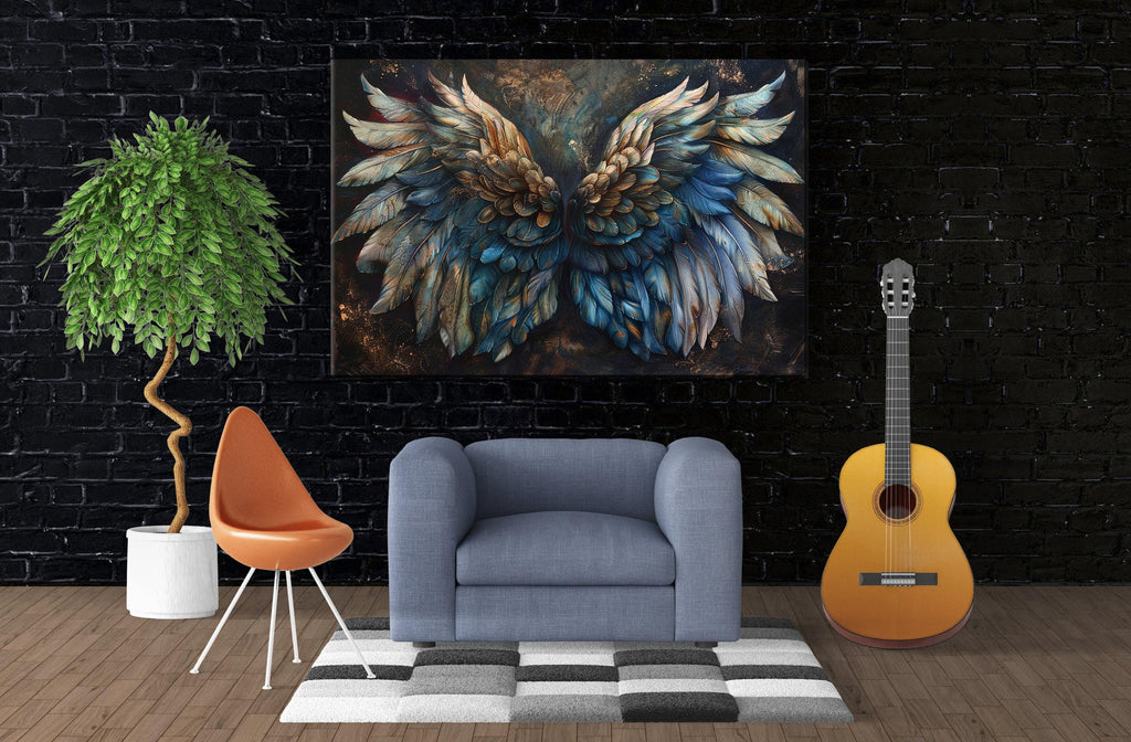 Angel Wings Print - Large Canvas Art | Ornate Feathered Wing Painting on Gallery Wrapped Canvas
