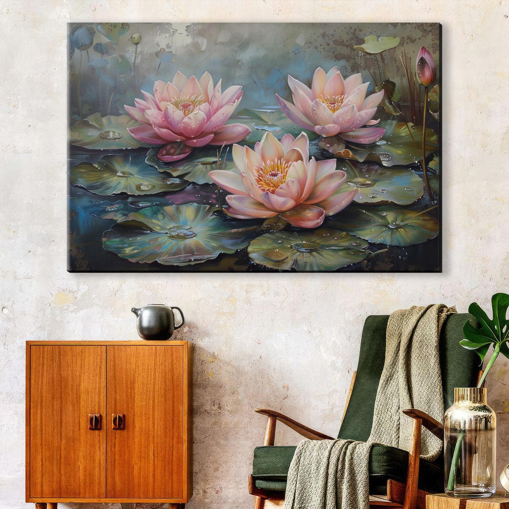 Water Lilies Canvas Art – Large Gallery-Wrapped Botanical Wall Decor, Ready to Hang