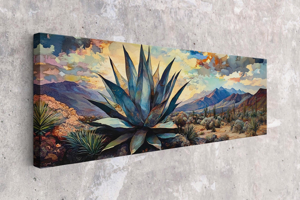a painting on a wall of a desert scene