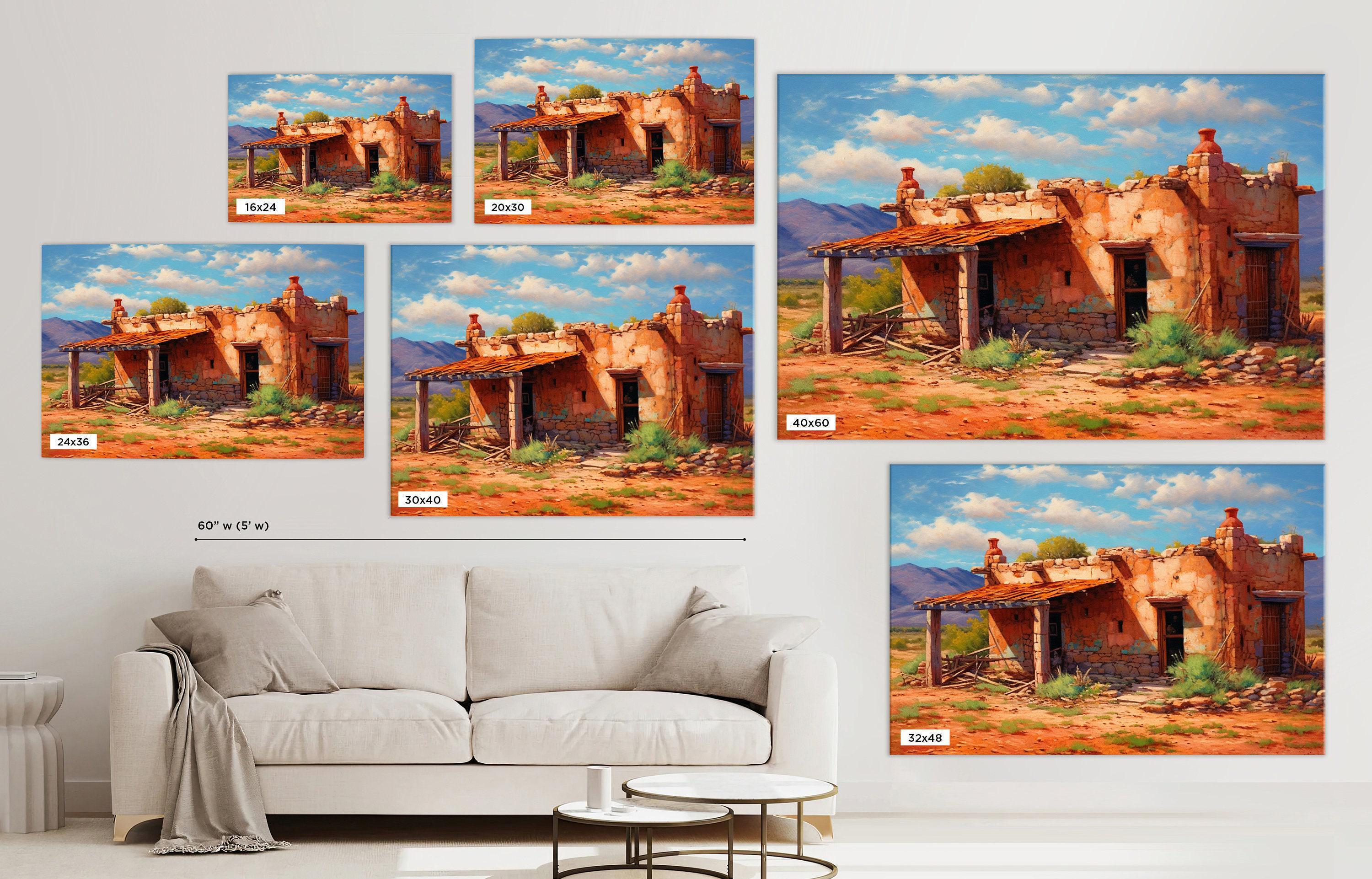 Spanish Adobe Wall Art – Rustic Western Canvas with Vibrant Giclée Print, Ready to Hang