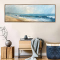a painting hanging on a wall above a table