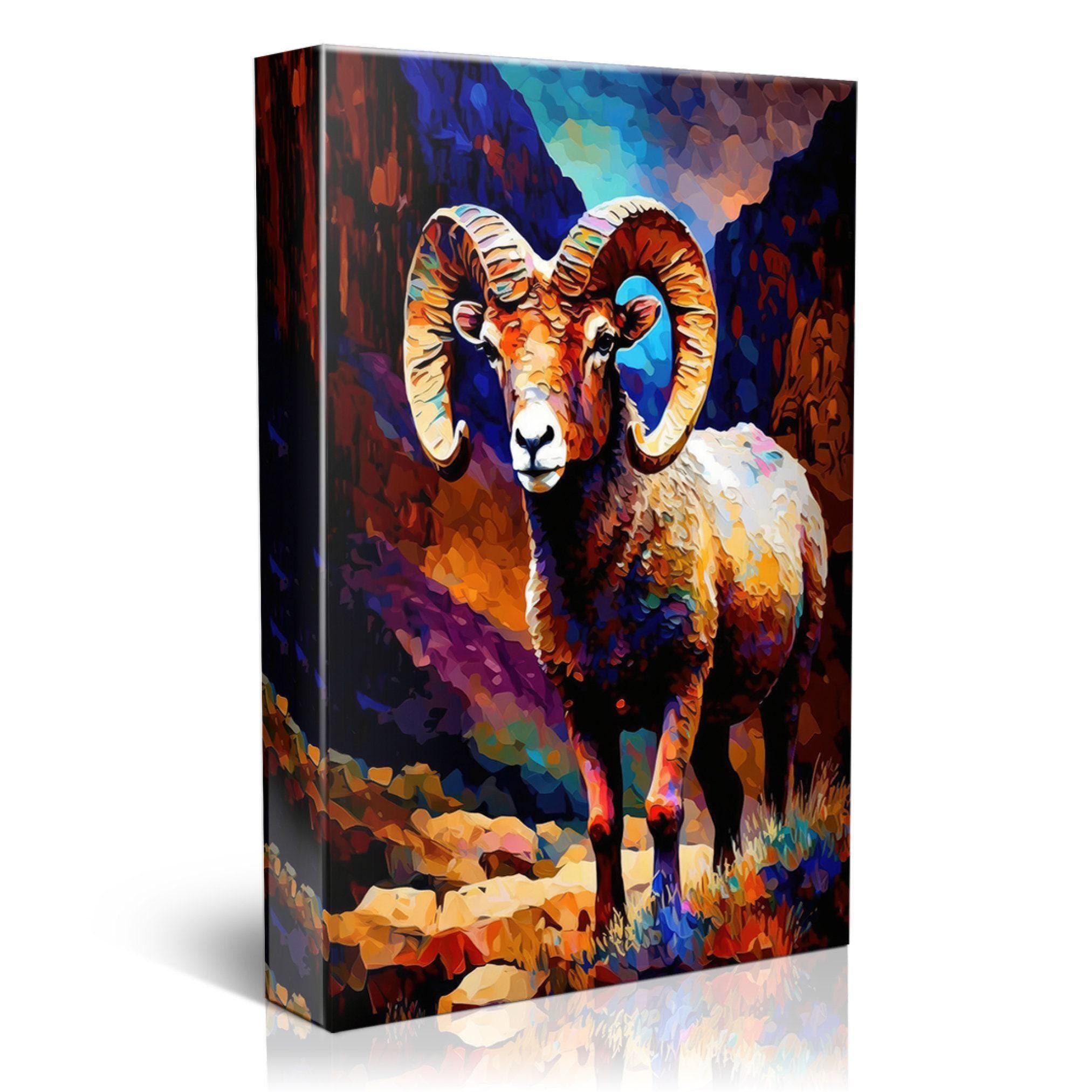 Bighorn Sheep Canvas Print - Vibrant Southwest Wall Art | Colorful Desert Wildlife Art