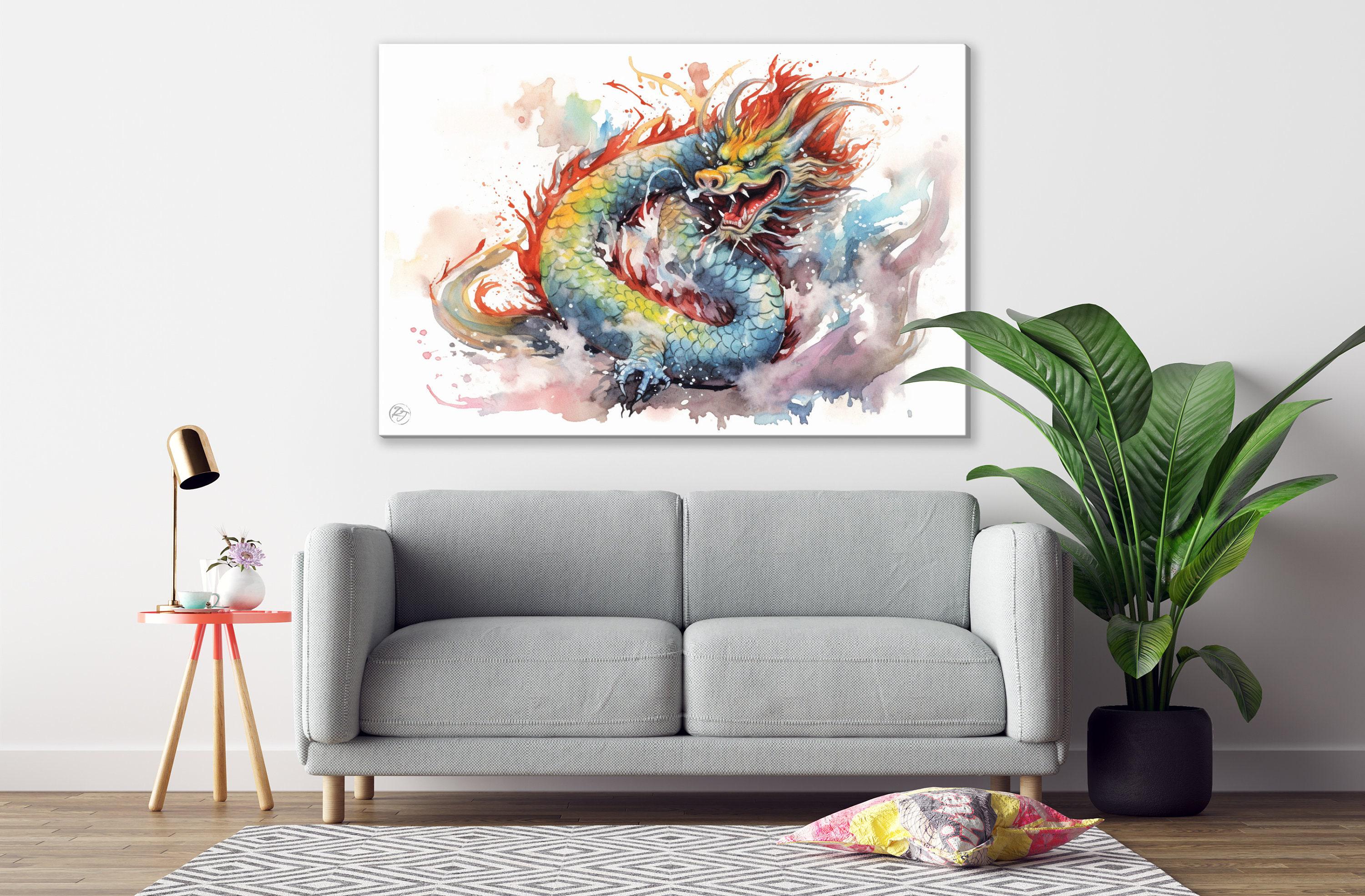 Dragon of Prosperity: Chinese Dragon Watercolor Art, Giclee Print on Canvas, Artist Paper, Watercolor Paper, Available in Extra Large Sizes