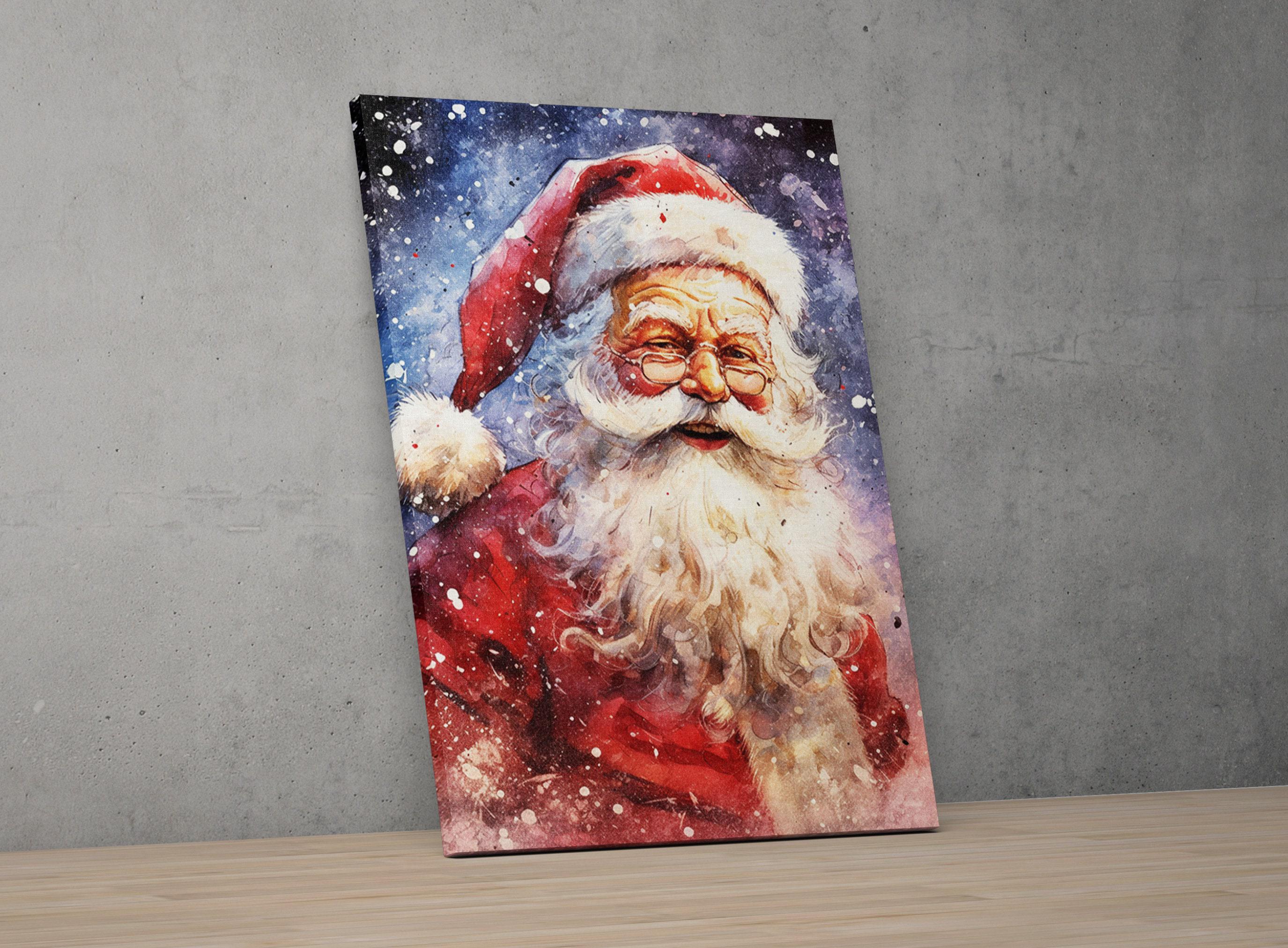 Santa Christmas Watercolor - Winter Wonderland Decor, Giclee Print on Canvas, Artist Paper, Watercolor Paper, Available in Extra Large Sizes