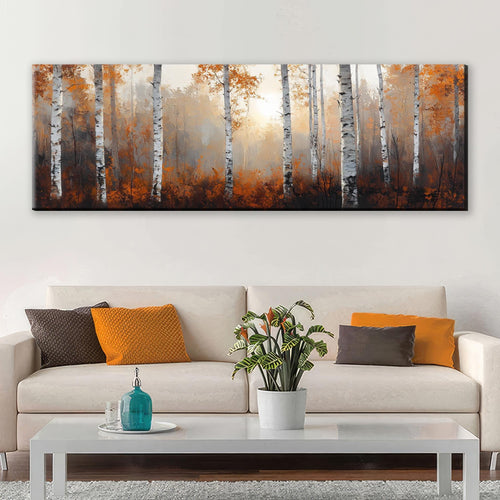Birch Tree Canvas - Panoramic Wall Art | Oversized Autumn Forest Canvas, Gallery Wrapped