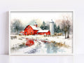 Rural Christmas Watercolor - Festive Farmhouse Art, Giclee Print on Canvas, Artist Paper, Watercolor Paper, Available in Extra Large Sizes