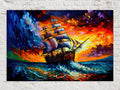 Pirate Ship Painting - Colorful Acrylic Canvas Print | Stormy Seas Artwork, Gallery Ready