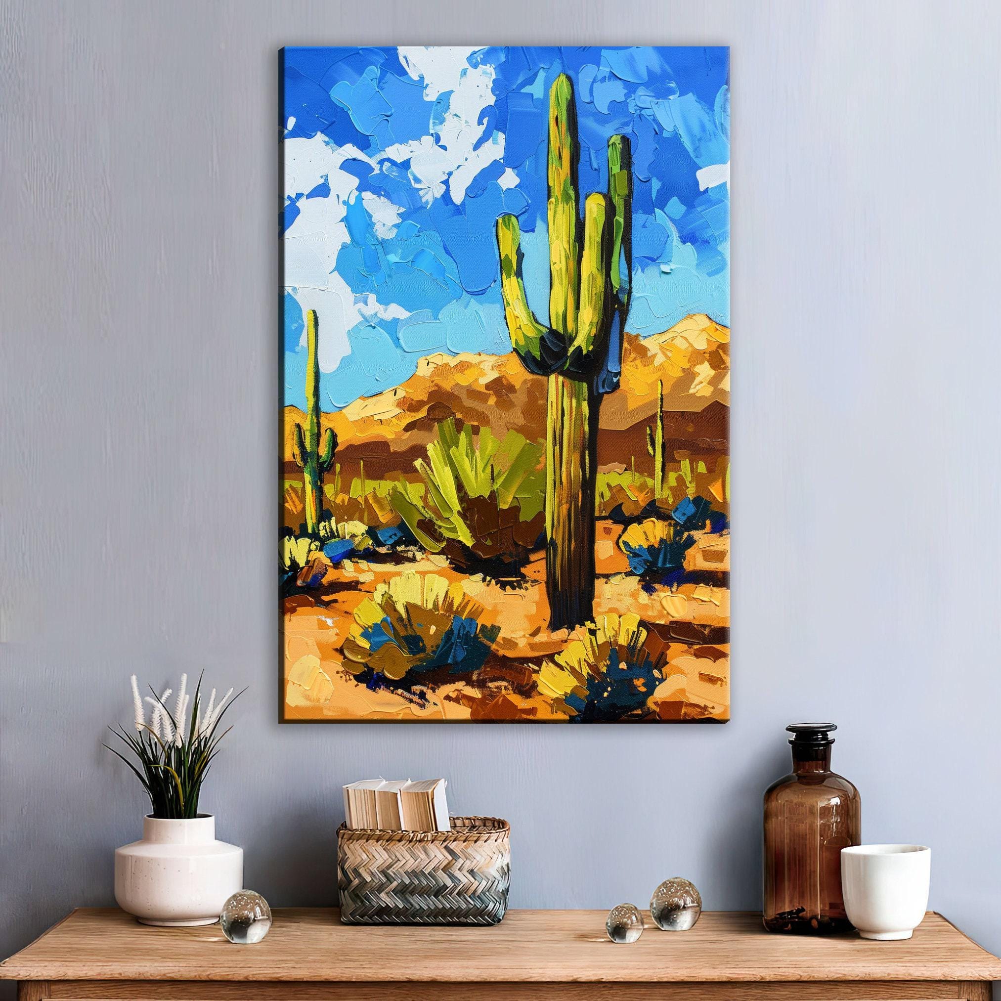 Lone Saguaro Cactus – Desert Landscape Art | Gallery Wrapped Canvas, Extra Large Wall Art