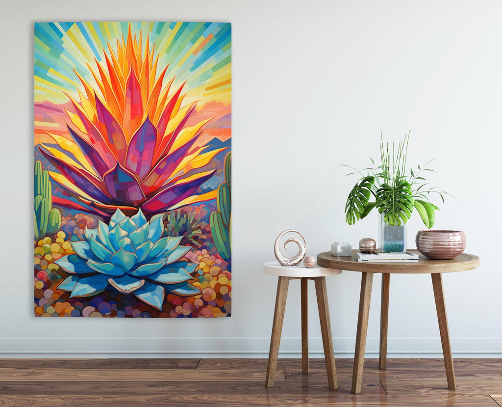 Modern Agave Cactus – Colorful Southwest Wall Art | Gallery Wrapped Canvas Print