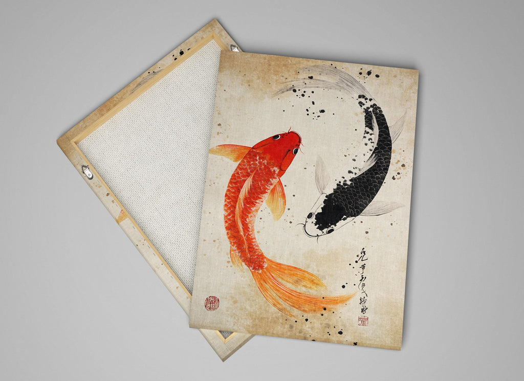 two paintings of a fish and a koi fish