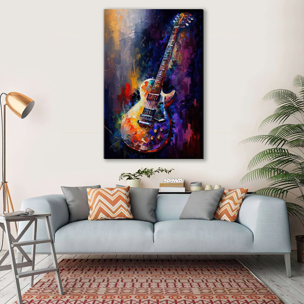 Electric Guitar Canvas - Large Guitar Painting | Music Wall Decor for Guitarists