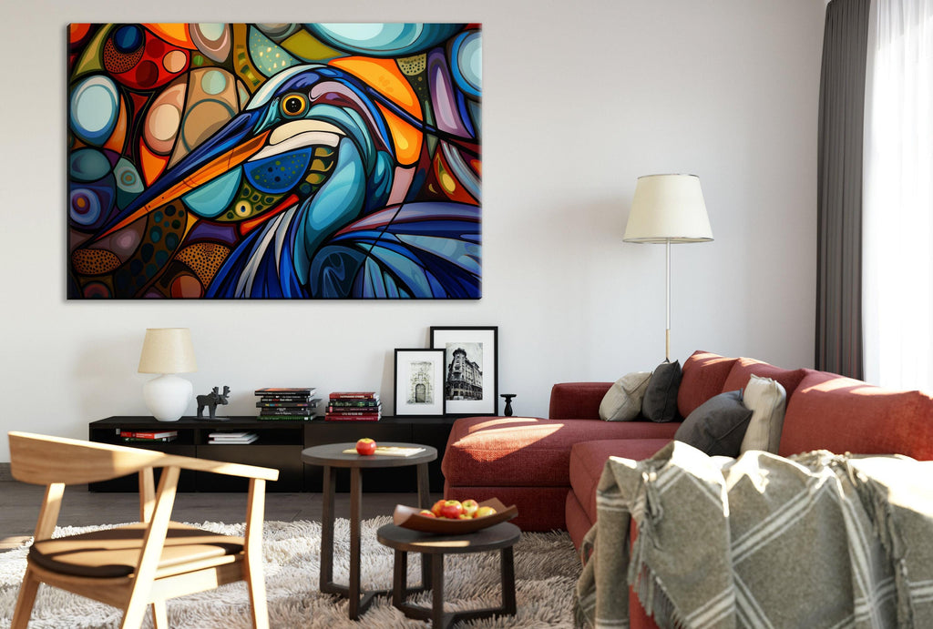 Blue Heron Wall Art – Abstract Blue Heron Print on Large Gallery Wrapped Canvas
